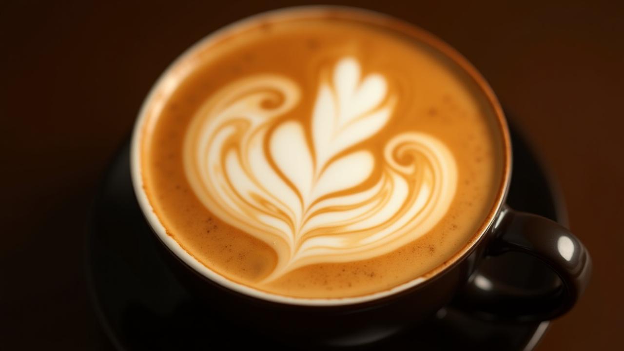 Primer plano de un latte con arte complejo
