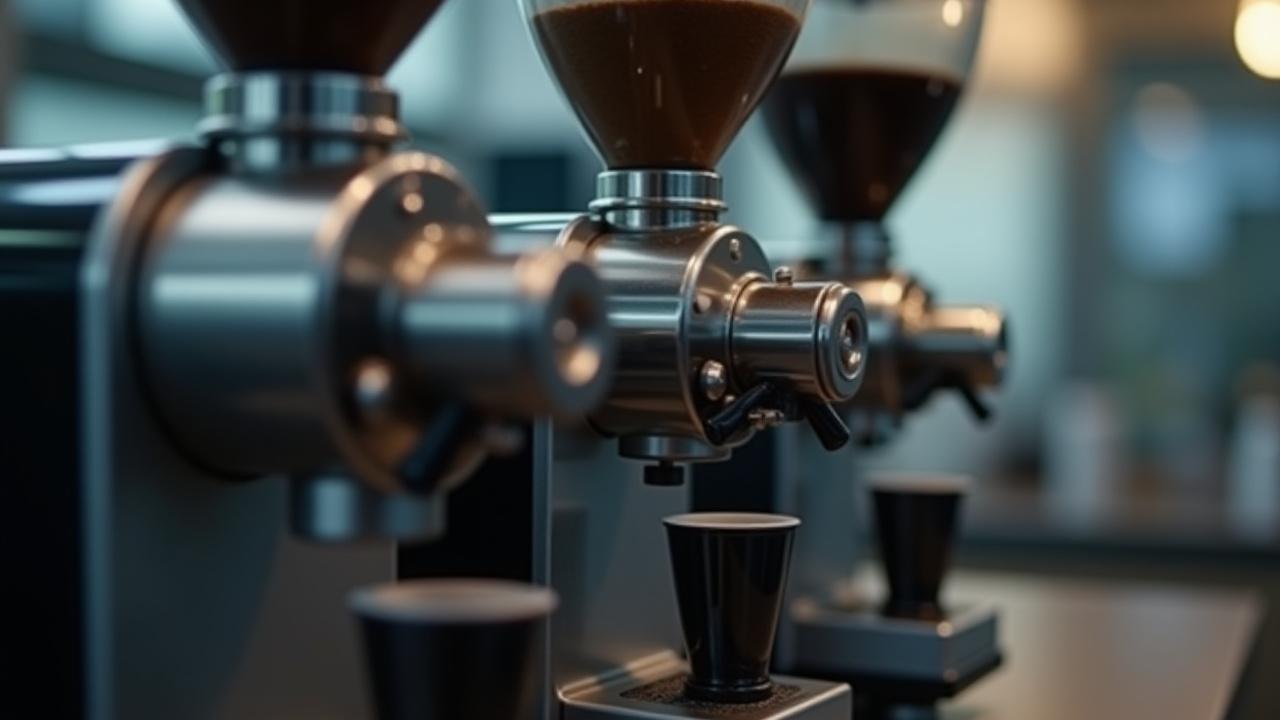 Molinos de café de alta precisión y calidad profesional alineados en una estación de preparación.