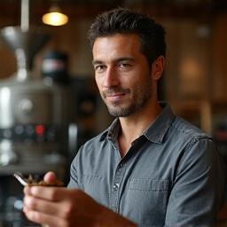 Retrato de Miguel Hernández, co-fundador y Maestro Tostador de Mictlan Mornings